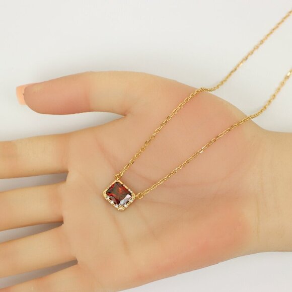 "Elegant Rose Gold Necklace with Red Gemstone Pendant,  XPNL0160 - Picture 5 of 13